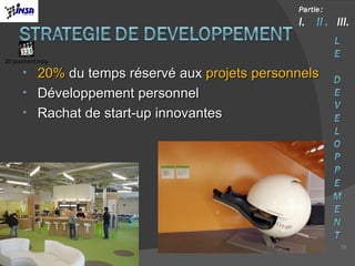 20%  du temps réservé aux  projets personnels Développement personnel Rachat de start-up innovantes 