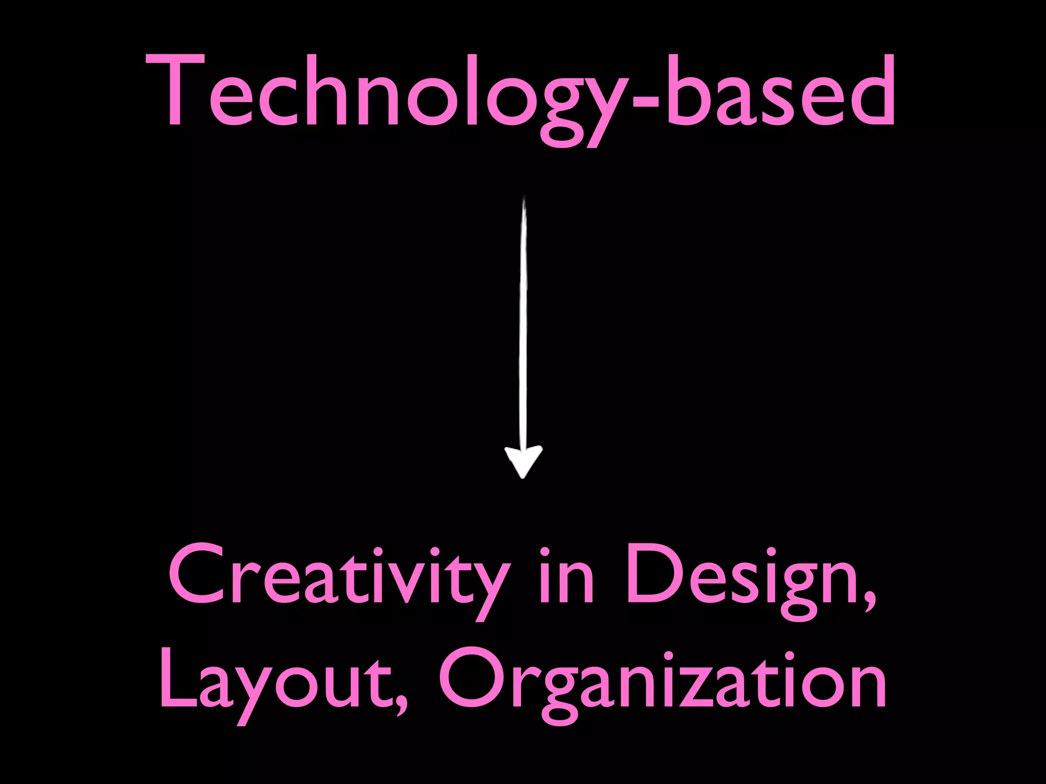 Technology-based
Creativity in Design,
Layout, Organization
 