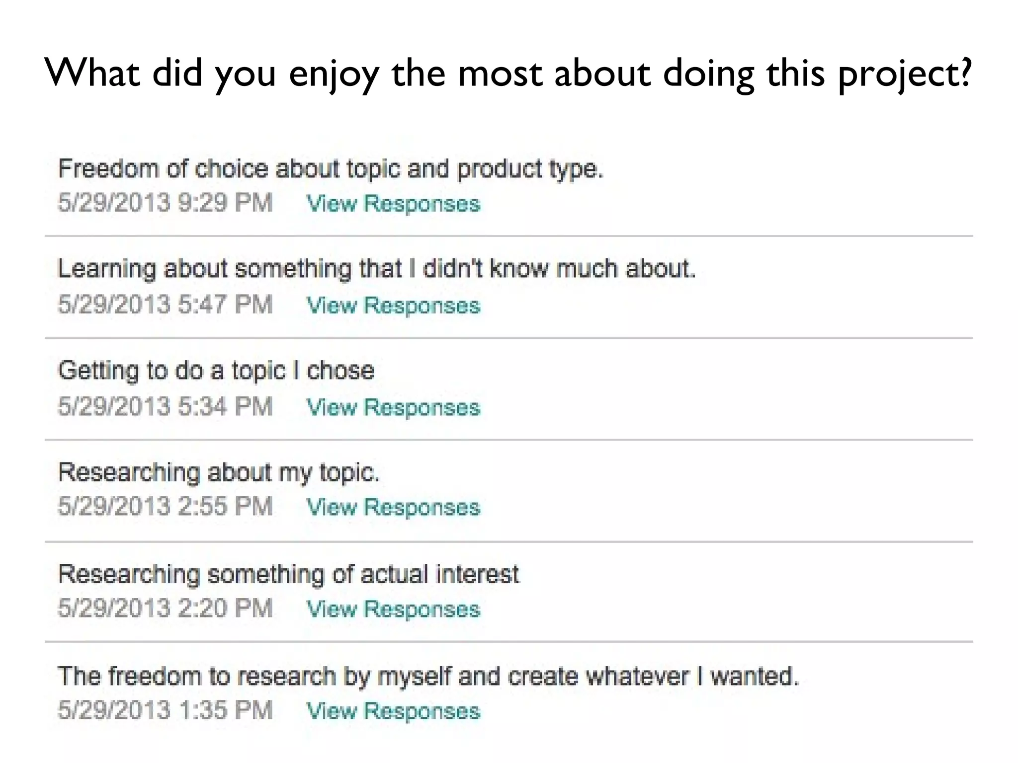 What did you enjoy the most about doing this project?
 