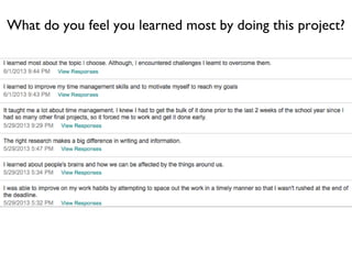 What do you feel you learned most by doing this project?
 