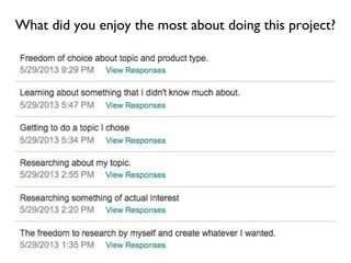 What did you enjoy the most about doing this project?
 