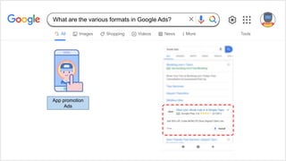 App promotion
Ads
What are the various formats in Google Ads?
 