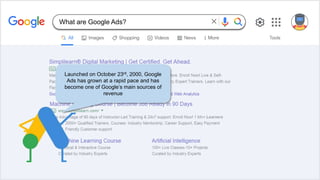 Launched on October 23rd, 2000, Google
Ads has grown at a rapid pace and has
become one of Google’s main sources of
revenue
What are Google Ads?
 