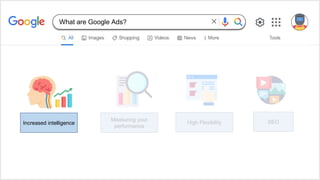 Increased intelligence High Flexibility
Measuring your
performance
SEO
What are Google Ads?
 
