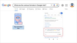 App promotion
Ads
What are the various formats in Google Ads?
 