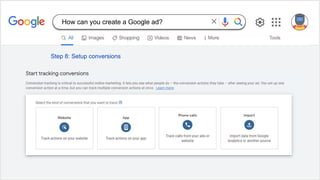 Step 8: Setup conversions
How can you create a Google ad?
 
