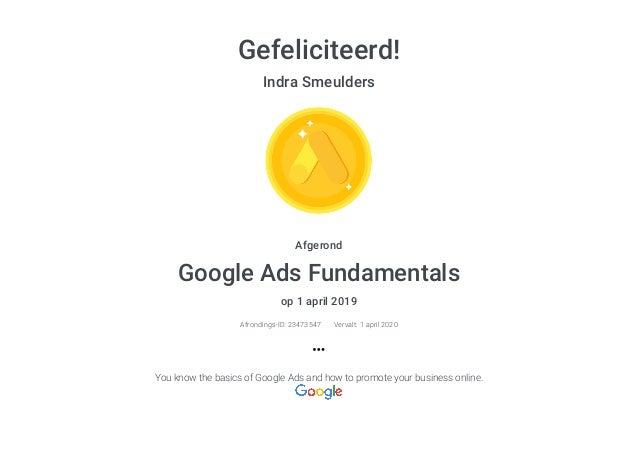 Google Ads Fundamentals Google Gefeliciteerd