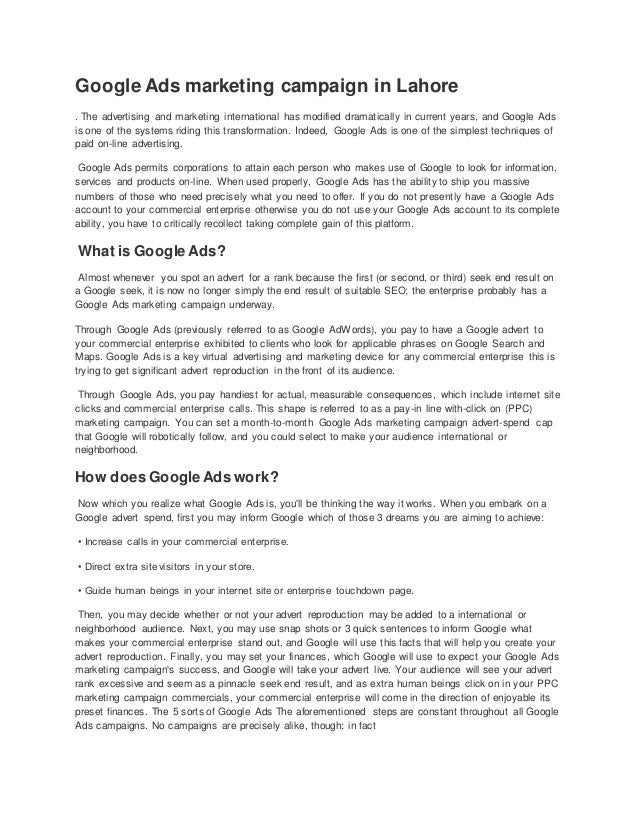 Google ads marketing campaign in lahore 2 google ads marketing campaign in lahore 1 638