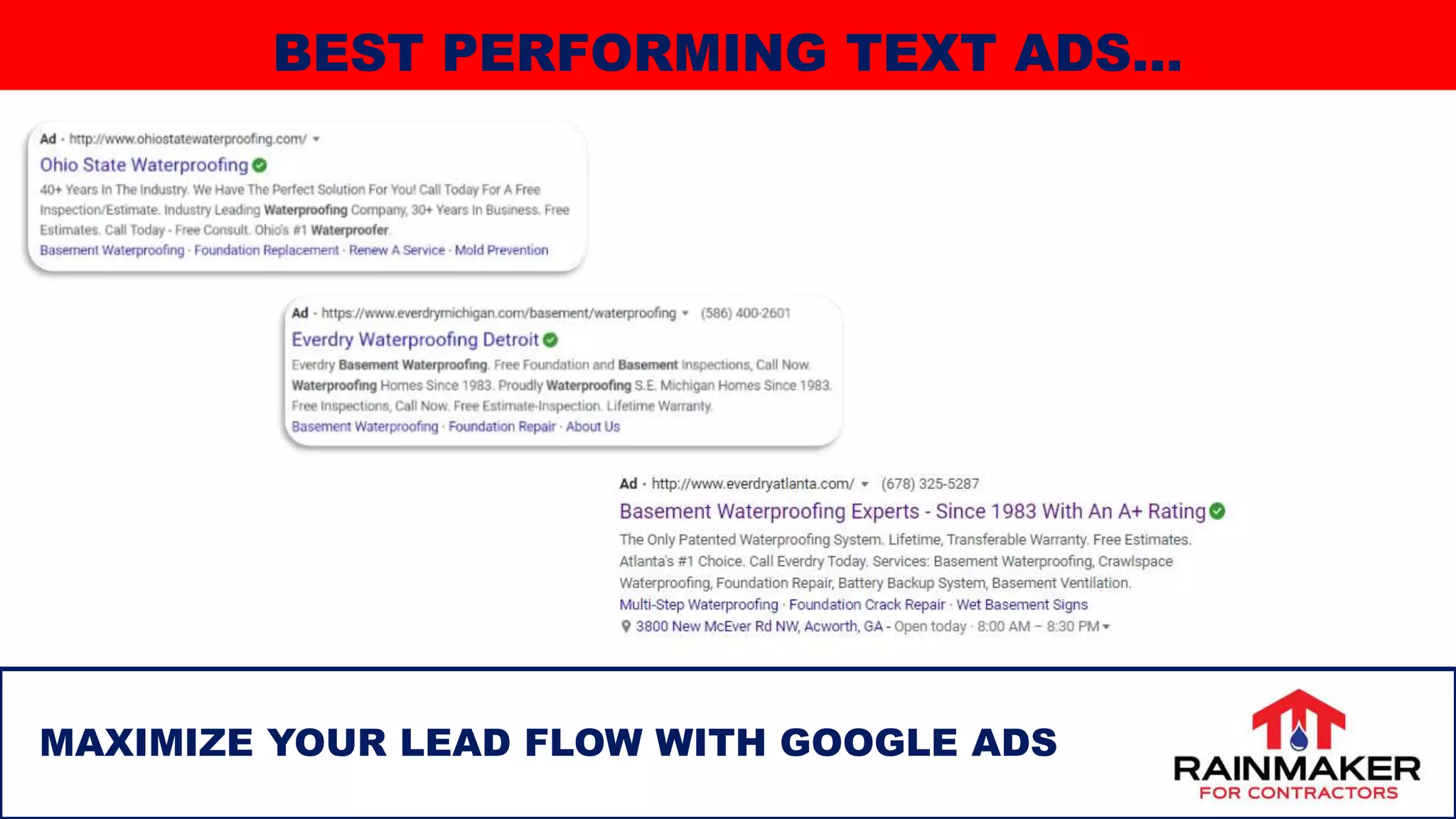 32
MAXIMIZE YOUR LEAD FLOW WITH GOOGLE ADS
BEST PERFORMING TEXT ADS…
 
