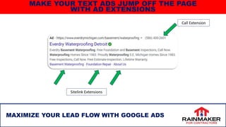35
MAXIMIZE YOUR LEAD FLOW WITH GOOGLE ADS
MAKE YOUR TEXT ADS JUMP OFF THE PAGE
WITH AD EXTENSIONS
Call Extension
Sitelink Extensions
 