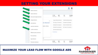 36
MAXIMIZE YOUR LEAD FLOW WITH GOOGLE ADS
SETTING YOUR EXTENSIONS
 