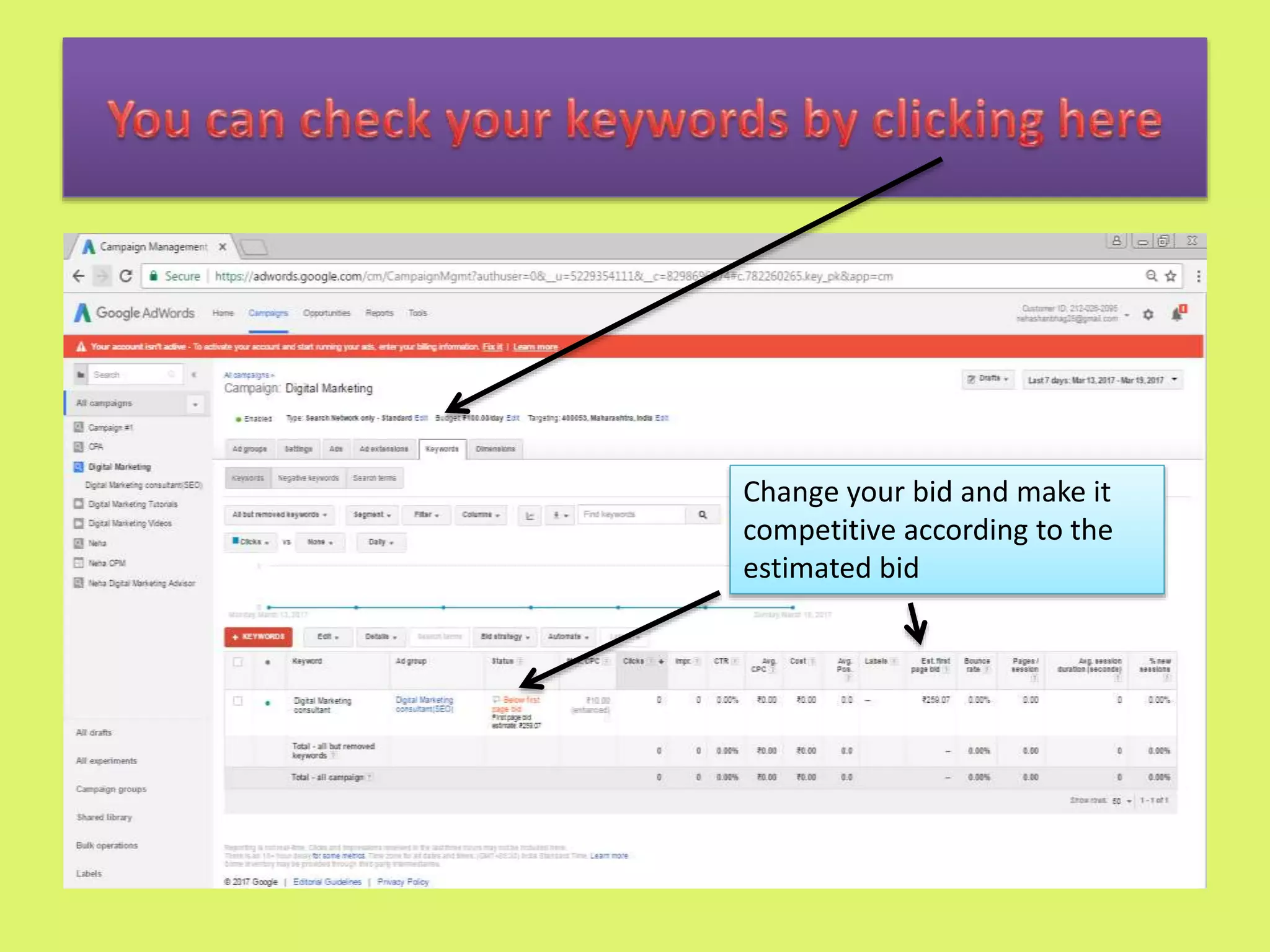 Change your bid and make it
competitive according to the
estimated bid
 