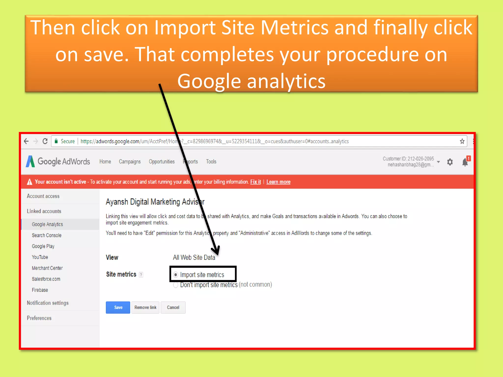 Then click on Import Site Metrics and finally click
on save. That completes your procedure on
Google analytics
 