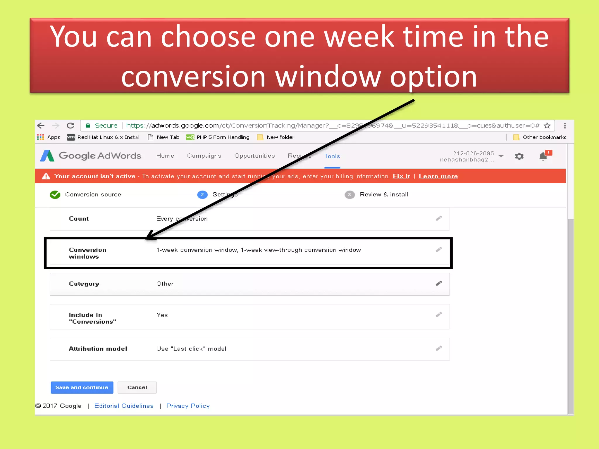 You can choose one week time in the
conversion window option
 