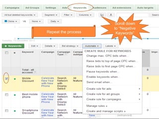 Repeat the process
Scroll down
to “Negative
Keywords”