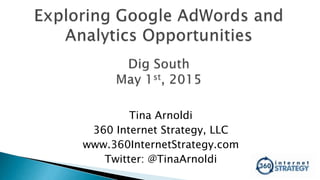 Tina Arnoldi
360 Internet Strategy, LLC
www.360InternetStrategy.com
Twitter: @TinaArnoldi
 