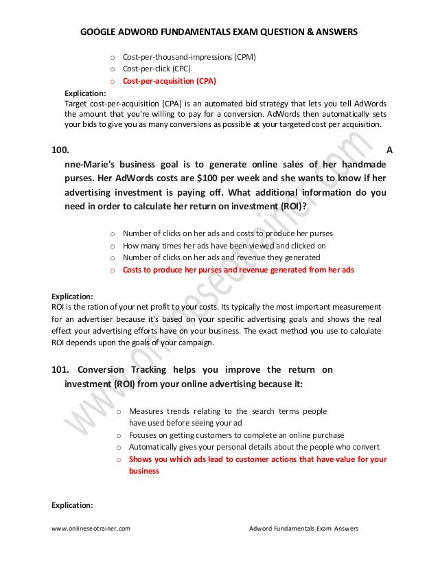 Google Adwords Fundamentals Certification Exam Question And