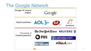 The Google Network
   Google: #1 search
             engine:




    Search partners:




        Thousands of
    Content partners:




                        Confidential © 2012 Foetron Inc.   16
 