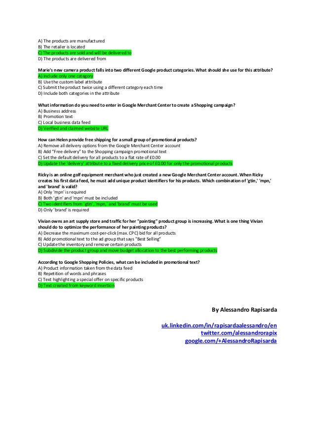 Google Adwords Shopping Advertising Exam Questions And Answers