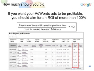How much should you bid If you want your AdWords ads to be profitable, you should aim for an ROI of more than 100%  