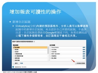 網路⾏行銷零元本鋪 邱煜庭編制 轉錄引⽤用請附上出處
會造成分析失誤的實例分析
● ⼩小⿊黑在某電商網站想要買⼀一個銀幕，在上班空暇的時間逛了⼀一下
網站，收集了幾個型號。但是還沒辦法下決定，在去找朋友吃飯
的路上⼜又把⼿手機拿了出來，糾結到底要買哪台好。吃完飯回家的
路上，⼜又順便逛了逛其他網站，也打開原本的電商網站⽐比了⼀一下，
直到晚上回家，才決定真正下了單。
● 在這段過程中，Analytics(分析)總共產⽣生了：
● User：3
● Session：4
● 實際購買單數：1
● 不重複⽤用⼾戶提袋率：33%（實際為100%）
● ⼯工作階段提袋率：25%（與實際無差異）
所以Analytics(分析)計算轉化率默認使⽤用⼯工作階段作為分⺟母
 