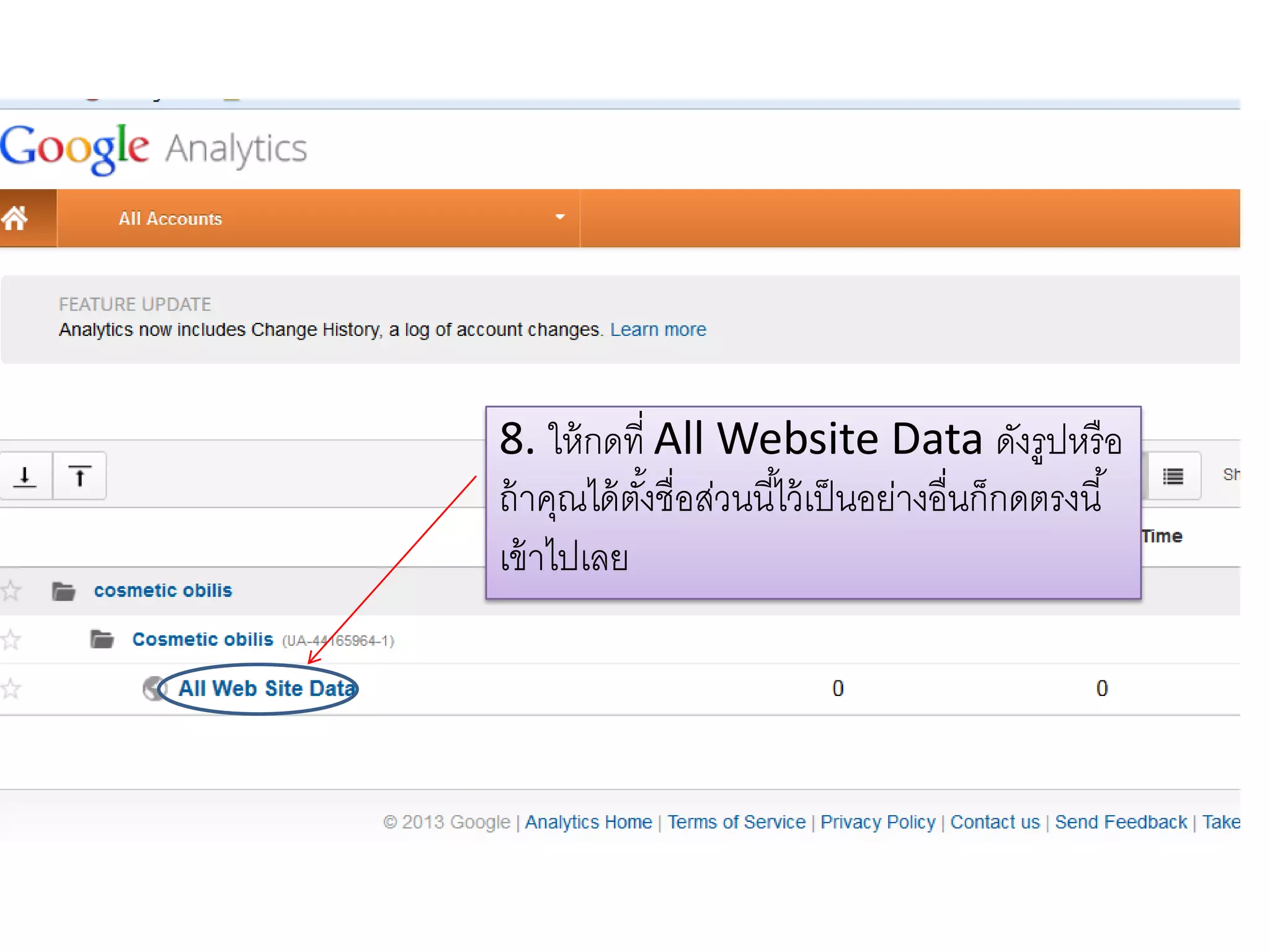8. ให้กดที่ All Website Data ดังรูปหรือ
ถ้าคุณได้ตั้งชื่อส่วนนี้ไว้เป็นอย่างอื่นก็กดตรงนี้
เข้าไปเลย
 