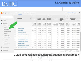 3.1. Canales de tráfico
¿Qué dimensiones secundarias pueden interesarnos?
 