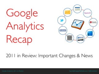 Google
      Analytics
      Recap
      2011 in Review: Important Changes & News

Google Analytics: 2011 in Review   Rachit@HappyMarketer.com / @hmarketer
 