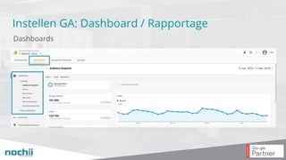 Instellen GA: Dashboard / Rapportage
Dashboards
 