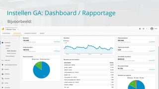 Instellen GA: Dashboard / Rapportage
Bijvoorbeeld:
 