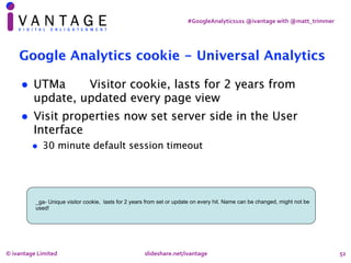 #GoogleAnalytics101	@ivantage	with	@matt_trimmer
52
Google Analytics cookie - Universal Analytics
_ga- Unique visitor cook...