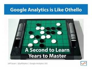 Google Analytics is Like Othello

A Second to Learn
Years to Master
Jeﬀ	
  Sauer	
  |	
  @jeﬀaly9cs	
  |	
  Google	
  Analy9cs	
  101	
  

 