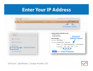 Enter Your IP Address

Jeﬀ	
  Sauer	
  |	
  @jeﬀaly9cs	
  |	
  Google	
  Analy9cs	
  101	
  

 