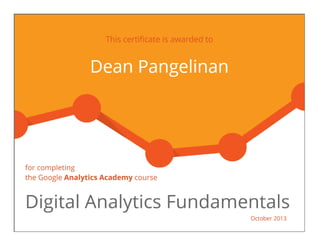Google Analytics Academy Certificate - Digital Analytics Fundamentals