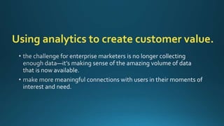 Using analytics to create customer value.
 