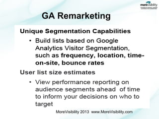 GA Remarketing

MoreVisibility 2013 www.MoreVisibility.com

 