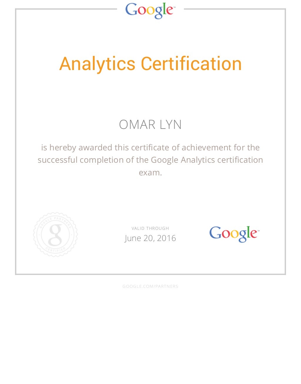 Google analytics certification