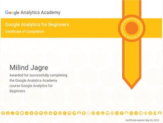Certificate of Completion: Google analytics for beginners