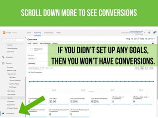 scroll down more to see conversions
if you didn’t set up any goals,
then you won’t have conversions.
 