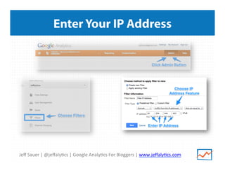Jeﬀ	
  Sauer	
  |	
  @jeﬀaly/cs	
  |	
  Google	
  Analy/cs	
  For	
  Bloggers	
  |	
  www.jeﬀaly/cs.com	
  
Enter Your IP Address
 