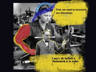 First, we need to structure
our discussion.
I say! I do believe a
framework is in order.
 