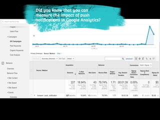 Did you know that you can
measure the impact of push
notifications in Google Analytics?
 