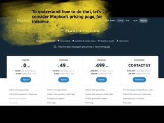To understand how to do that, let’s
consider Mapbox’s pricing page, for
instance.
 