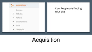 Acquisition
How People are Finding
Your Site
 