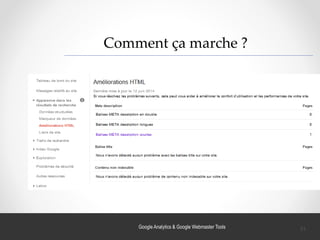 Google Analytics & Google Webmaster Tools
Comment ça marche ?
31
 
