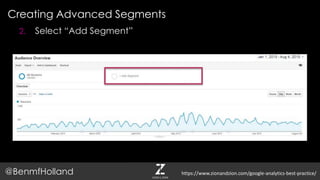 Creating Advanced Segments
@BenmfHolland https://www.zionandzion.com/google-analytics-best-practice/
2. Select “Add Segment”
 