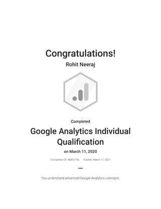 Google Analytics Individual Qualification (GAIQ) certificate