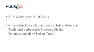• 51.5 % benutzen 5-10 Tools
• 61% wünschen sich eine bessere Integration von
Tools und verbesserte Prozesse für den
Datenaustausch zwischen Tools