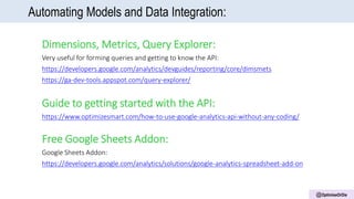 @OptimiseOrDie
Automating Models and Data Integration:
Automating Google Sheets:
https://medium.com/@jev/how-to-import-dat...
