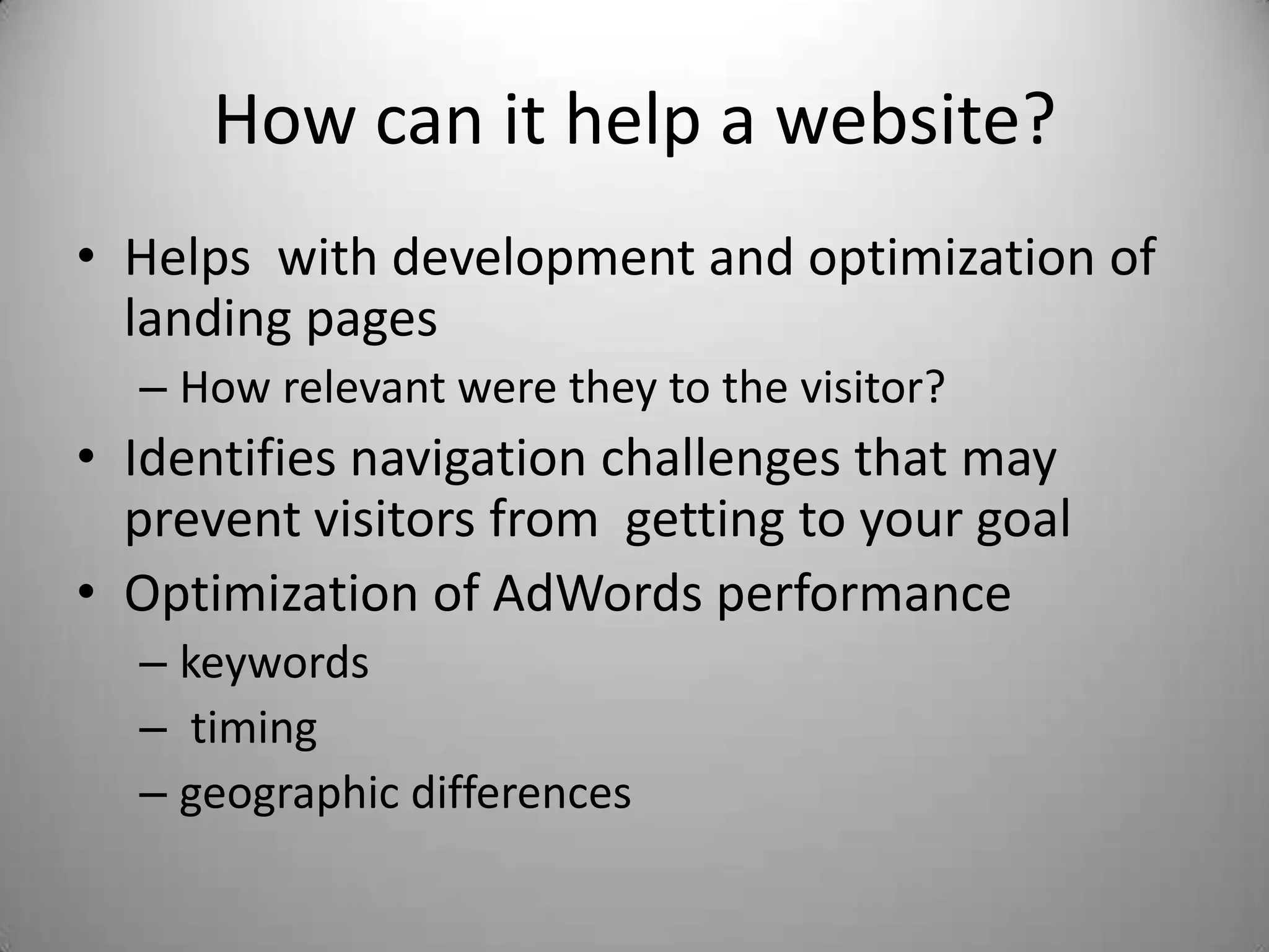 At-a-glance dashboard view as well as detailed reports* Source: http://w3techs.com/technologies/overview/traffic_analysis/all